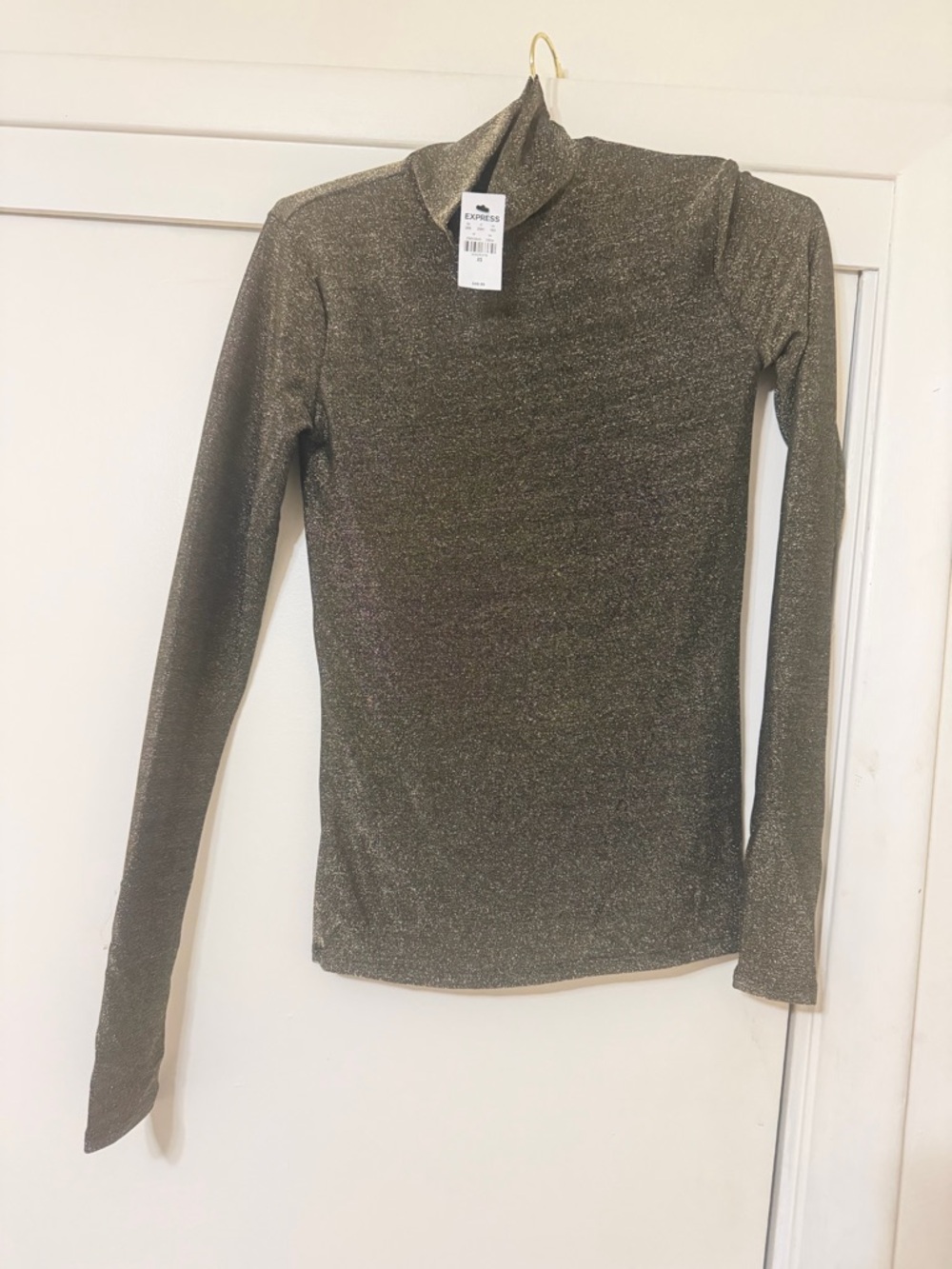 Express Metallic black and gold Long-Sleeve Turtleneck Top NWT XS